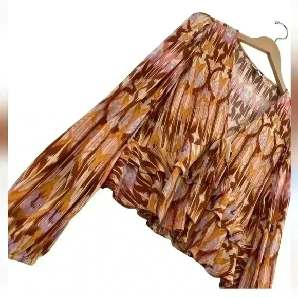 Bar III V-Neck Boho Tied Cropped Blouse Size XS - Picture 2 of 5